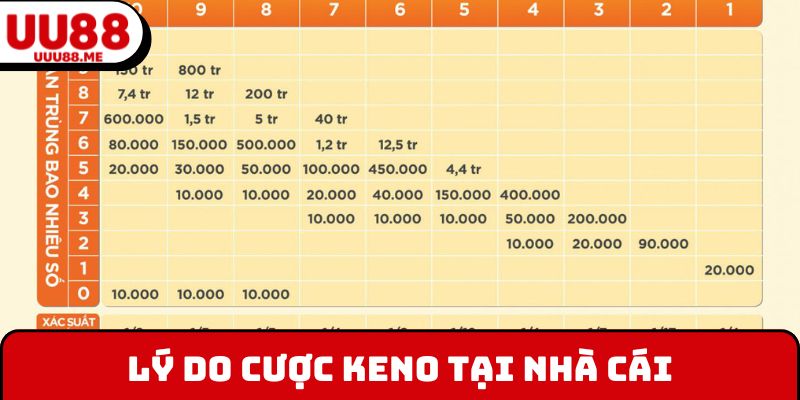 Lý do nên cược Keno tại nhà cái